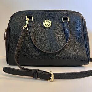 Anne Klein Black Pebbled Handbag w/ Optional Crossbody Strap